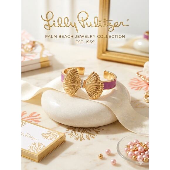 Lilly Pulitzer Jewelry - Lilly Pulitzer Pink Enamel & Gold-Tone Shell Bow Cuff Bracelet